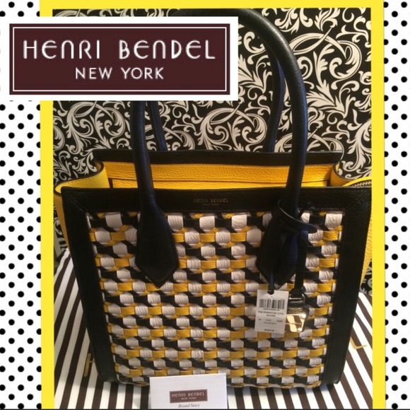 henri bendel Handbags - Henri Bendel Rivington Woven SATCHEL in goldenrod yellow & black woven l…